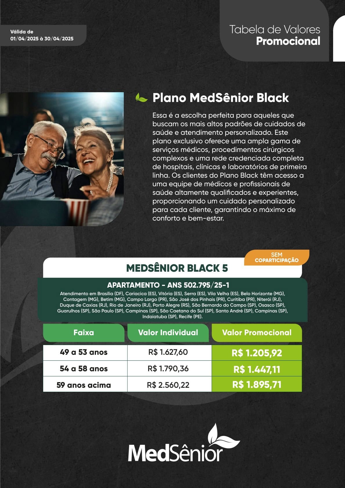 Tabela MedSênior BLACK – Promocional – Pessoa Física