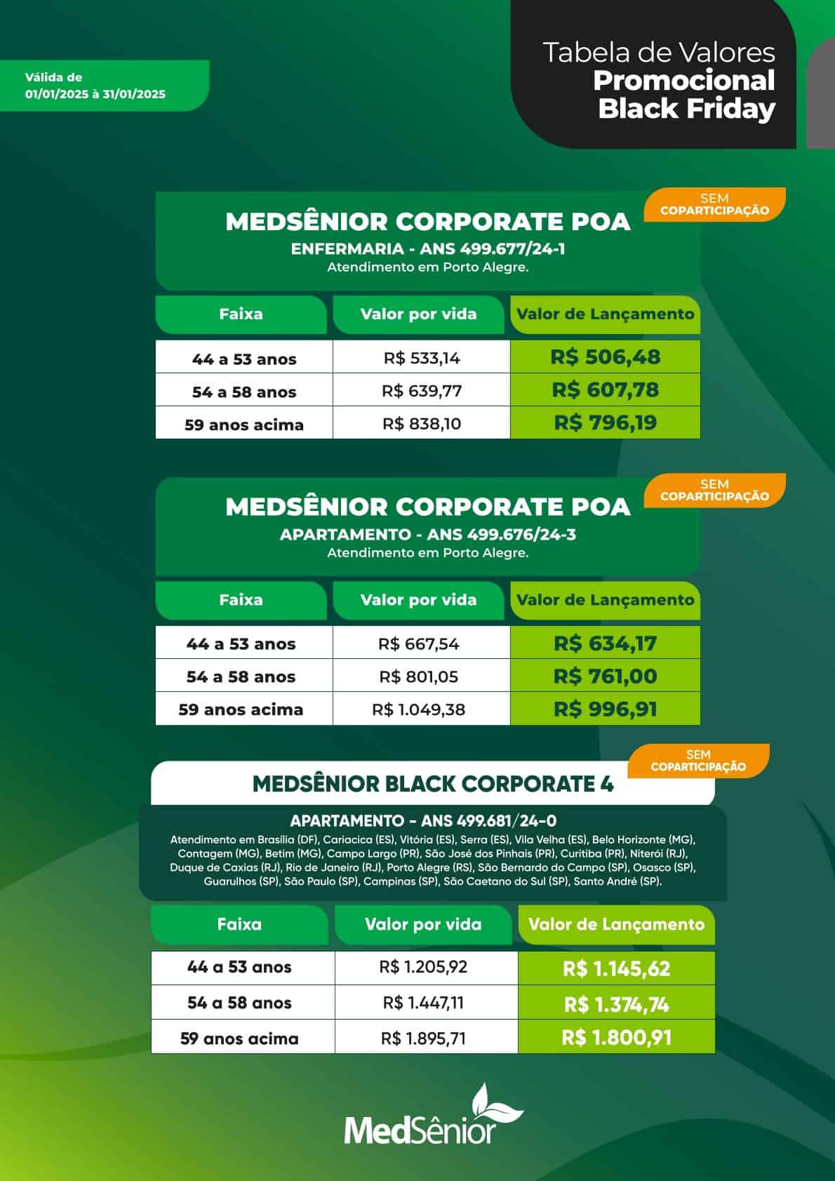Tabela MedSênior RS – Empresarial